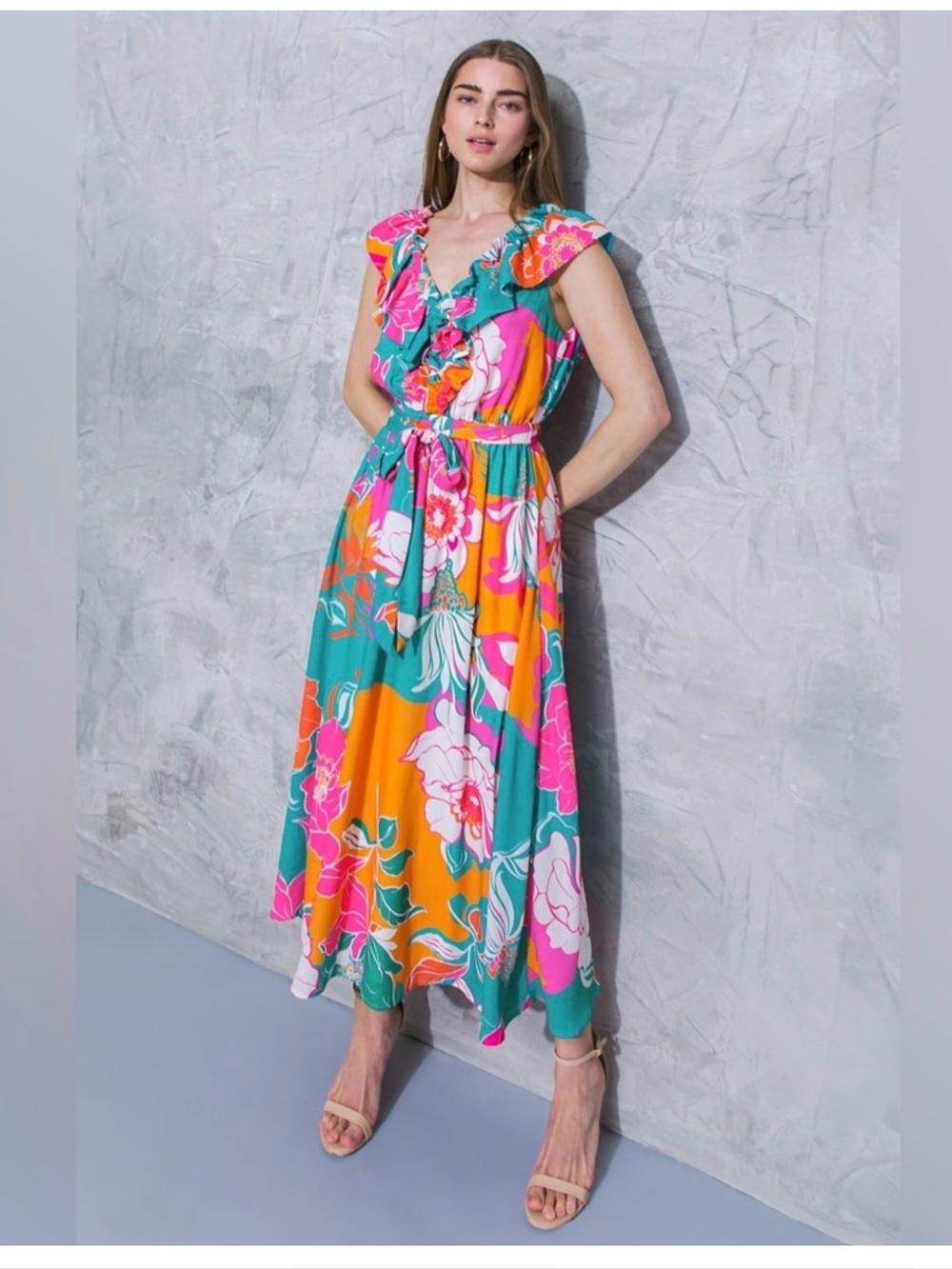Flying Tomato Teal, Pink & Orange Floral Maxi Dress new without tag